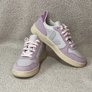 VEJA V-10 Lavender Pink Suede Leather Sneakers Women’s Size 8 Retro Casual Shoes